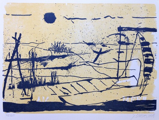 Am Meer, Holzschnitt, Platte 25x18cm, 2019